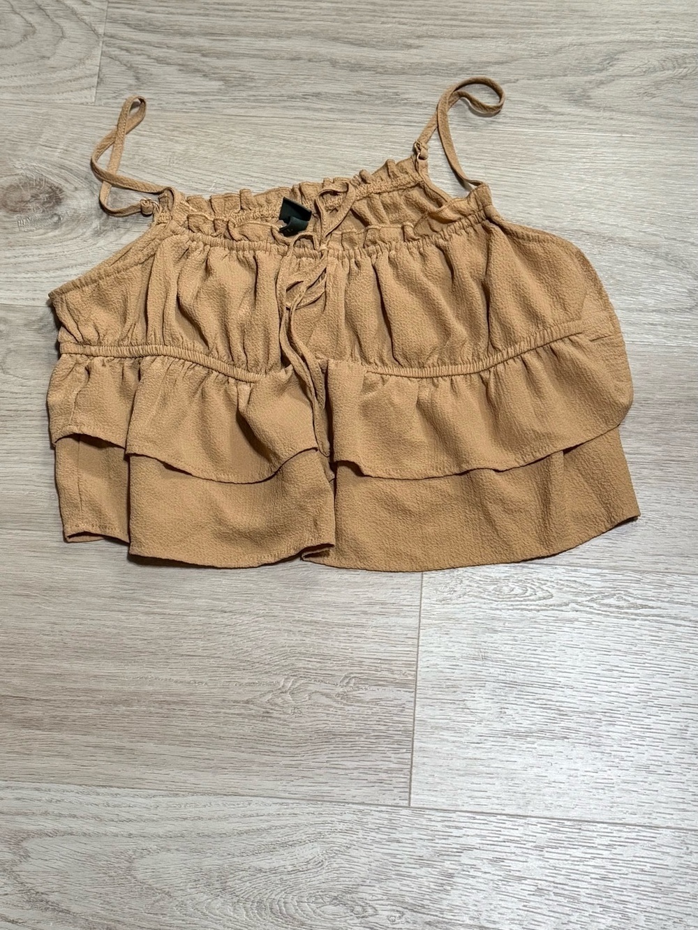 wild fable Tan Textured Tiered Spaghetti Strap Crop Top